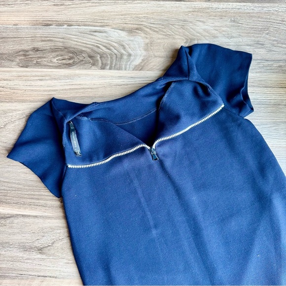 Zara TFR Midnight Blue Ribbed Hem Zip-Up A-Line Mini Dress with Pockets Size S - Picture 8 of 11